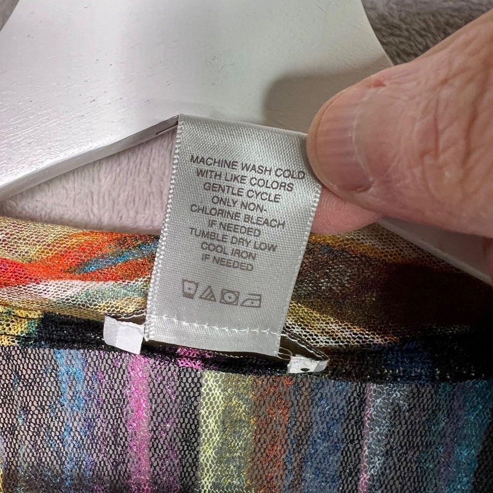 Multiples Abstract Print M Sheer Mesh Open Front Cardigan Layering Jacket Artsy - Picture 6 of 8